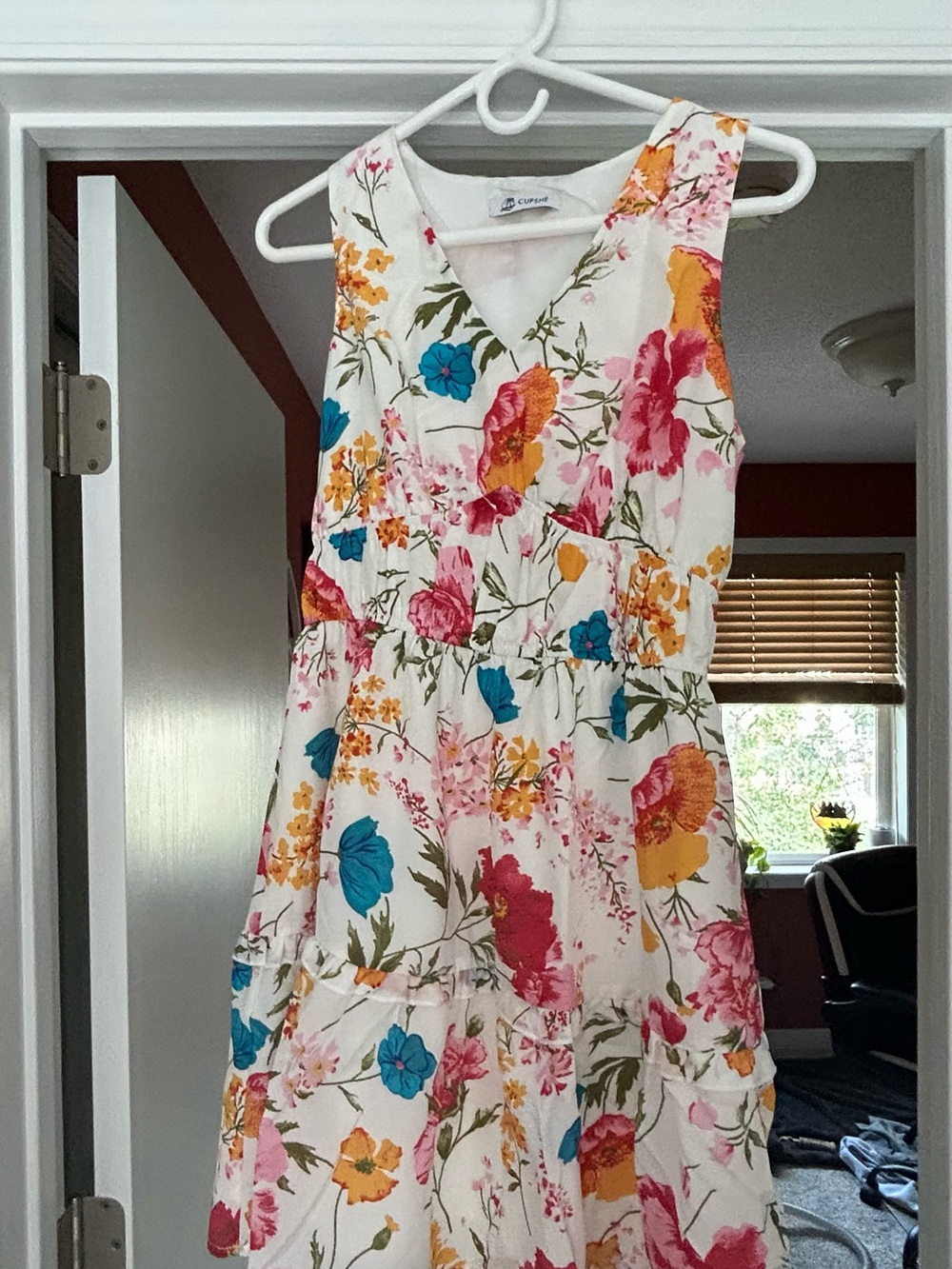 Cupshe White Floral Mini Dress with Pink, Yellow & Blue Blooms